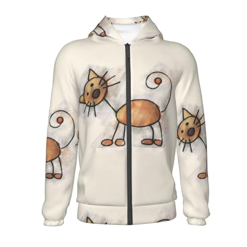 Brown Cat Cartoon Kids Pullover Hoodies Boys Zip Up Sweatshirts Girls Athletic Clothes with Pocket2