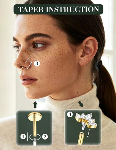 CLMJHG G23 Titan Labret-Piercing-Schmuck, Tragus-Ohrstecker mit Innengewinde, Flache Rückseite, Nasenstecker, Lippensteg, hypoallergen, Helix, Knorpel, Muschel, Medusa-Piercing-Schmuck, 16 G, 6/8 mm
