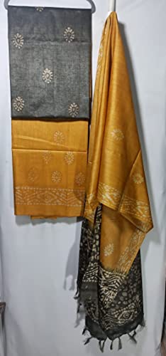 Image of STB-SILK TEXTILES BHAGALPUR Women's Bhagalpuri Cotton Silk Batik Print Unstitched Salwar Suit Dress Material With Dupatta | Women's Dress Material For Girls