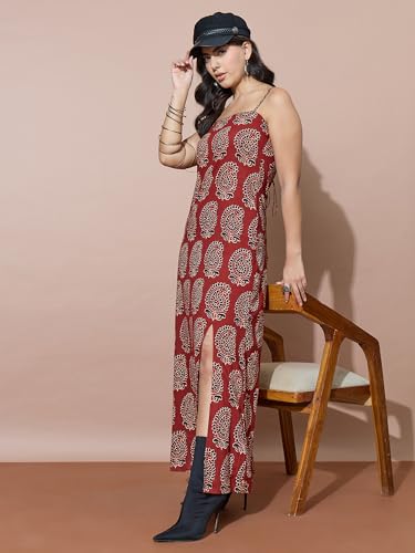 Image of Varanga Casual Flowy Midi Dress for Women | Solid Beige A-Line Maxi Dress with Collar & Pockets | Comfortable Summer Dress for Women