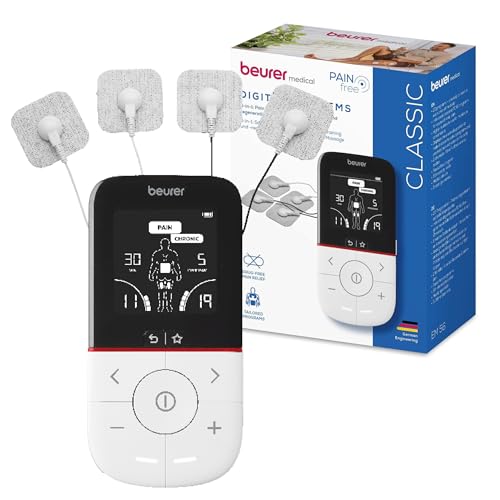 Beurer EM 56 TENS/EMS Électrostimulateur musculaire 3 en 1, pour le soulagement de la douleur sans médicaments, entraînement musculaire, fonction massage, 22 programmes, incl. 4 électrodes