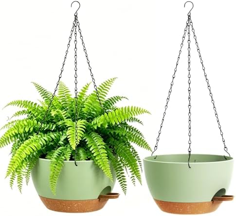 WSMKSZ 25 cm Selbstbewässernde Blumenampel, 2er Set Blumentopf Hängend | Kunststoff Hängetopf für Pflanzen mit Wasserreservoir & Drainageloch, Pflanzenampel für Balkon, Veranda, In