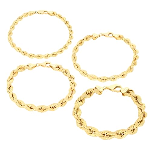 Nuragold 14K Real Yellow Gold Rope Diamond Cut Chain Bracelet 7
