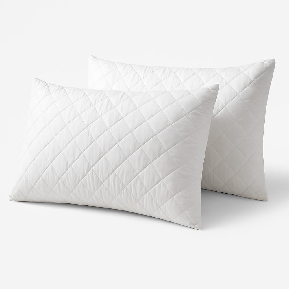 Quilted Pillow Protectors Soft & Breathable Microfiber Anti Allergy Quilted Pillow Case (50cm x 75cm) White