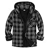 JACKETOWN Chaqueta Leñador Hombre Camisera Forrada para Hombre Capucha a Cuadros de Franela Cremallera Sherpa Trekking Invierno Camisa Franela Actividades al Aire Libre(Gris Oscuro 2XL)