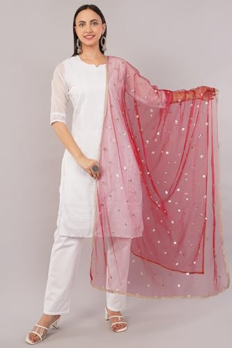 Image of Net Butti Dupatta for Women | Golden Lace Border Chunni | Butti Work Odhani | Wedding & Bridal Styling | Lightweight Drape | Kurti & Salwar Suit