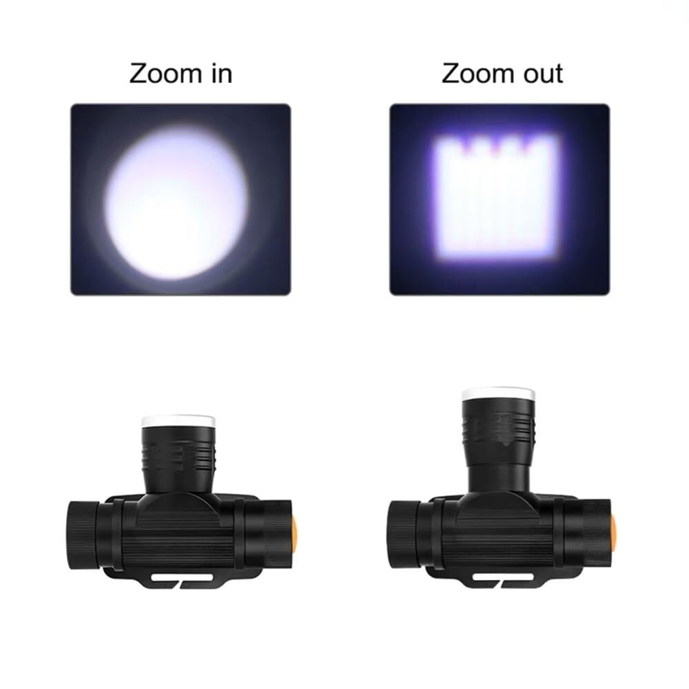 Lampe Frontale LED zoomable, Phare de pêche, 3 Modes, étanche, Super Lumineuse, éclairage de Camping alimenté