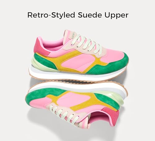 LUCKY STEP Women's Platform Fashion Sneakers Suede Colorful Colorblock Stylish Retro Casual Neutral Tennis Running Footwear Walking Shoes4