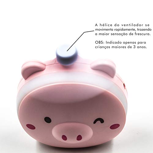 Mini Espelho Portátil com Ventilador e Luz - Pig Porquinho Rosa