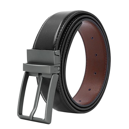Men's Genuine Leather Dress Belt Reversible with Single Prong Rotated Buckle Gift Box