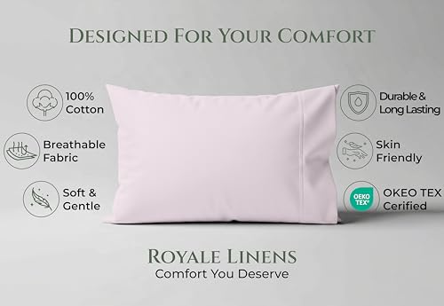 Image of Royale Linens 100% Cotton Pillow Cases Standard Size Set of 2 - Percale Pillowcase - Lavender Pillow cases Soft Cooling & Breathable Hotel Cotton Pillowcases, Fits Standard Pillows (20 inchx26 inch, Lavender)