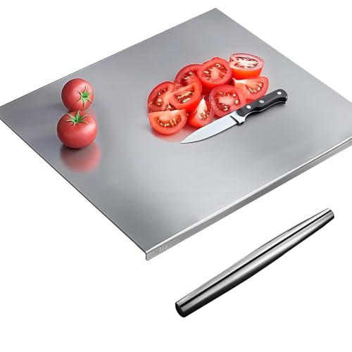 Tabla de cortar de acero inoxidable 30 x 40 cm, tabla de cortar de acero inoxidable 304, placa de amasar, tablas de cortar de metal con borde de tope para amasar, para cocina, restaurante