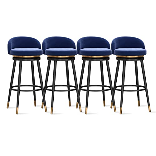 Taburetes de bar modernos de terciopelo, 4 sillas giratorias de 360° con respaldo, elegantes asientos de altura de barra de desayuno, para isla de cocina y restaurante, comodidad tapizada