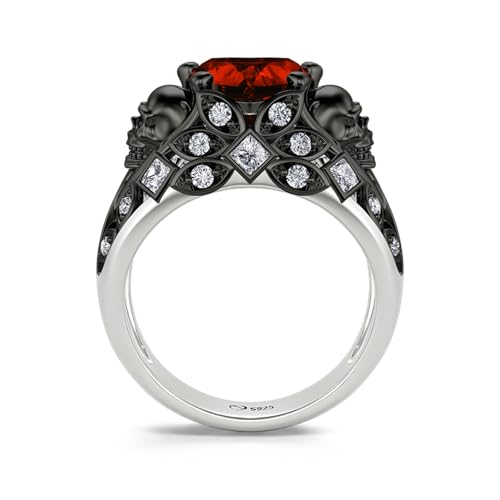 Image of Jeulia 2.55ct Skull Engagement Ring Sets Sterling Silver Heart Cut Red Diamond Ruby Rings Cubic Zirconia Wedding Promise Anniversary Romantic Jewelry for Women Grils Bridal with Gift Box