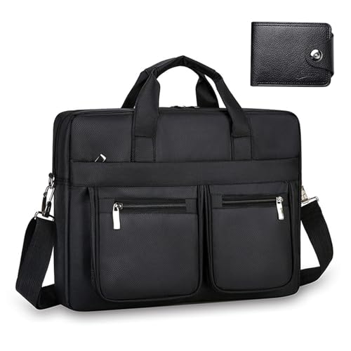 [ＳＴＥＥＬ－ＬＡＮＤ] ナイロン複合ブリーフケース 3通りの持ち方（手持ち/ショルダー/クロスボディ）ノートPC用コンパートメント付き 多ポケット大容量 A4サイズ対応 40×30×8cm 入社式 防水加工 ノートPCケース 大容量 通学 出張 通勤 仕事 通学 男女兼用（ブラック） [並行輸入品]