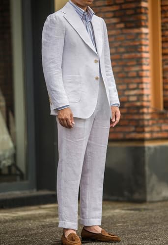 2 Piece Mens Linen Suit Slim Fit Solid Summer Blazer Pants Sets Tuxedo Jacket Casual Formal Wedding Beach Party2