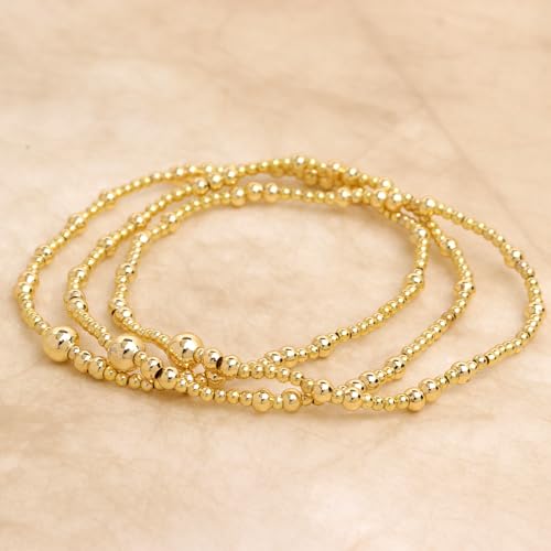 Gold Beaded Stretch Stack Bracelets Set for Women, Trendy Stackable Agate Gemstone Bead Elastic Friendship Bracelet Summer Fashion Jewelry Couple Gift3