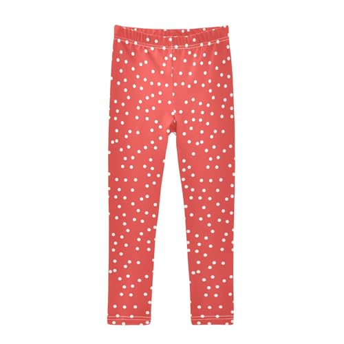 KLL Polka White Dots on Red Background Toddler Girl Active Leggings Soft High Waisted Sweatpants Running