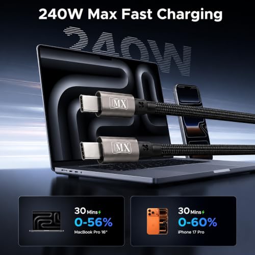 Image of MX 240W Type-C Fast Charging Cable 1.2M, Magnetic Self-Coiling Nylon Braided PD 3.1 Charging Cable with E-Marker Chip, 480Mbps Data Transfer for Laptops, Tablets & Smartphones