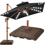 Best Choice Products 10ft Square Cantilever Patio Umbrella w/Base Included, Woodgrain Pattern Pole & Solar LED Lights, 360-Rotation, Offset Hanging Outdoor Shade - Black