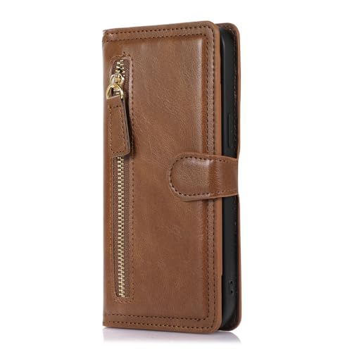 Étui portefeuille marron pour Samsung A21S avec fermeture éclair pratique