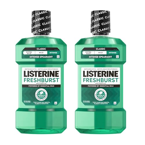 Listerine Freshburst Intense Antiseptic Mouthwash for Bad Breath, Kills 99.9% of Germs That Cause Bad Breath & Fight Plaque & Gingivitis, ADA Accepted Mouthwash, Convenience Pack, 2 x 1 L