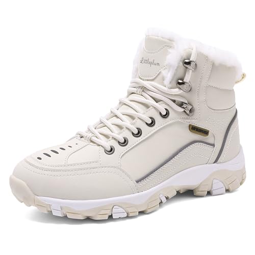 Littleplum Damen Winterstiefel Warm Gefüttert Trekking Schuhe Herbst Outdoor Schneestiefel Winterschuhe,Beige,39 EU