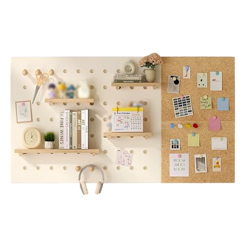 Solid Wood Pegboard Display Stand with Cork Board, Wall-Mounted Peg Boards Organizer Storage Racks for Entrance Bedroom Office Kitchen(White,90cm/34in)