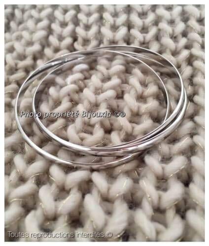 Bracciali Tripla Mezza JONCS 6,6 MM Argento Massiccio 925/1000 Rodiato, Taglia unica, Argento sterling