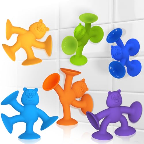 Image of Suction Cup Toys for Toddlers 1–3, Guibola 6PCS Silicone Bath Toys, No-Hole Mold-Free Suction Cup Toys for Baby Kids, Sensory Window & Building Toys for Boys Girls, Large Size