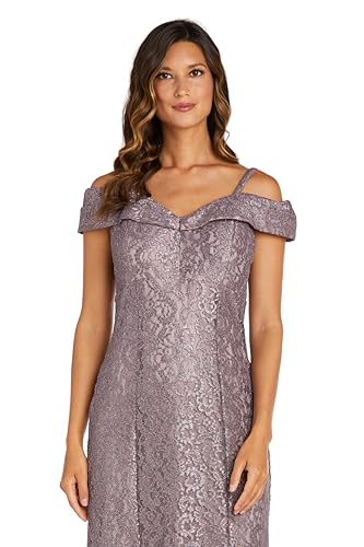 Image of R&M Richards Women's Off The Shoulder Formal Gown - Glitter Lace Mermaid Evening Dress for Wedding Guest & Cocktail Attire