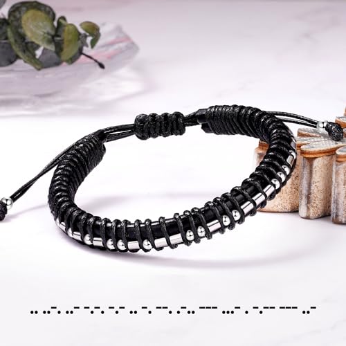 Image of Btysun Fathers Day Gift, Gifts for Men Morse Code Bracelets for Men 2026 Graduation Gifts Mens Bracelet for Him Boyfriend Husband Leather Bracelet Motivational Birthday Jewelry Stocking Stuffers