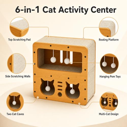 Casa rascador para gato 6 en 1 con bolas de peluche colgantes miniatura 5