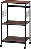 不二貿易 レンジ台 キッチンラック 幅51.5×41×高さ89.5cm ブラック ブラウン スライド棚 収納 レンジワゴン キャスター付き 15423