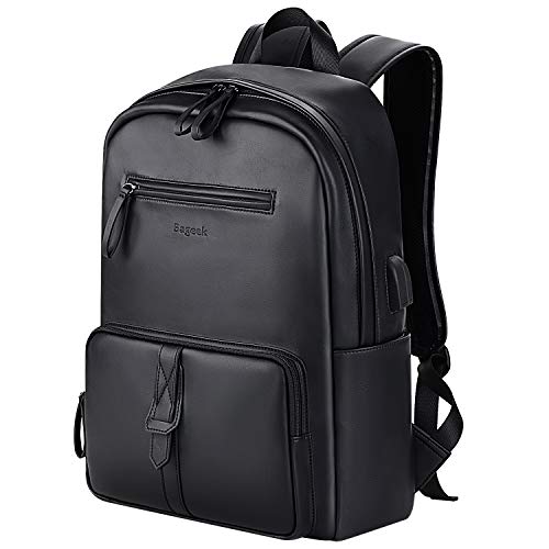 Bageek Mochilas Hombre Mochila para Portatil 15,6 pulgadas Mochilas de Cuero Sintético Mochilas Escolares Mochilas para Hombre con Interfaz USB Negro