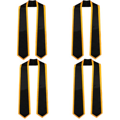 Ewanda store 4 Pcs 72 Inch Unisex Adult Plain Graduation Stole Graduation Honor Stole Graduation Sash Class 2025 with Trim,Black and Gold