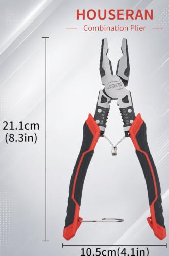 Image of Linemans Pliers, 8.3 Inch Combination Pliers, | with Wire Stripper and Crimper, Spring Loaded with Safety Lock, 5-in-1 Linesman Pliers for Cutting, Crimping, Stripping