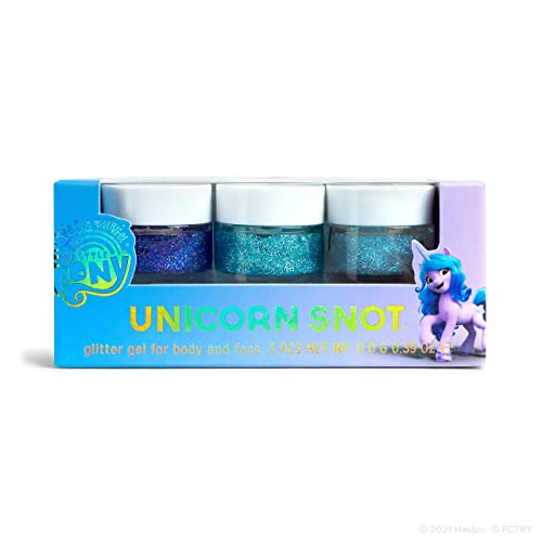 My Little Pony Mini Glitter Gel Set - Unicorn Snot Holographic Shimmer for Face, Body & Hair - Izzy Moonbow Limited-Edition- Vegan & Cruelty Free - Kids Ages 8+ | .39oz (3-Pack Purple/Blue/Galaxy)