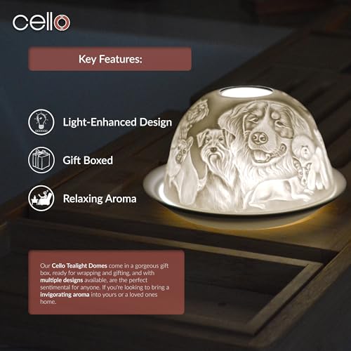Cello Porzellan Teelichthalter Kuppel - Design für Hundeliebhaber mit 3D-Projektionsbild und Nachricht, duftend, unparfümiert, LED-Kerzenwachswärmer, Geschenk für Mama und Papa, Ornament für