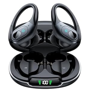 Occiam Active Noise Cancelling Earbuds Wireless Bluetooth Headphones Ear Buds 90Hrs Playback Stereo Bass Earphones with Mic Over Ear Hooks IPX7 Waterproof Headset for Work Sports Running Gym Black