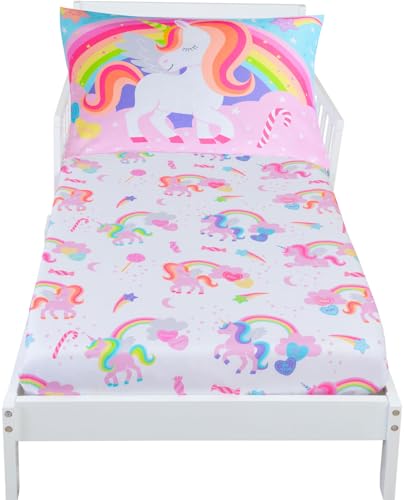 Image of Todays Kids 2-Piece Unicorn Bedding Toddler Sheet Set - Breathable 100% Soft Brushed Microfiber Polyester, Standard Size Crib Sheet Set - Gentle on Delicate Skin - Fitted Toddler Sheets & Pillowcase
