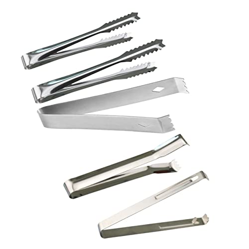FUNOMOCYA 5 Piezas Clip clip de azúcar clip clip pinzas para Tenazas moho pinzas para postres para bloques de hielo cubo pinzas de azúcar de acero inoxidable pinzas de hielo Plata