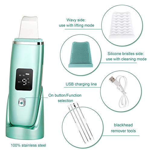 Face Skin Scrubber, Ultrasonic Blackhead Remover Pore Cleaner, Facial Skin Spatula with 4 Modes, Comedones Extractor Tool for Deep Cleansing - with 2 Silicone Covers and Blackhead Remover Extractor-G
