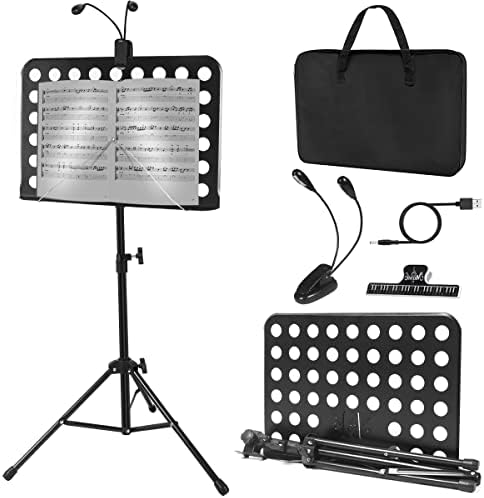 lotmusic Sheet Music Stand, Portable Music Stand, Foldable and Height-Adjustable Music Stand with Bag, Sheet Music Clip, Light, Suitable for Playing Musical Instruments and Traveling Out