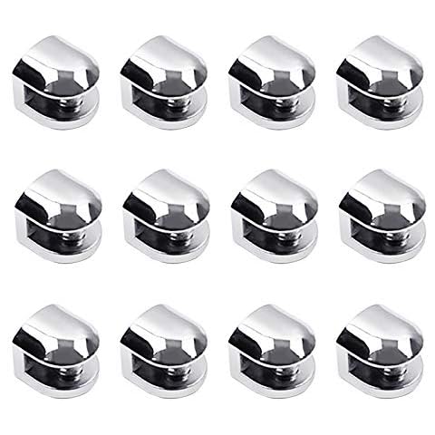 CHALA 12pcs Glass Brackets,Adjustable Zinc Alloy Glass Clip Shelf Clamp Holder Flat Back Mount Holder for Staircase Handrail Balustrades Polished Glazing Cover