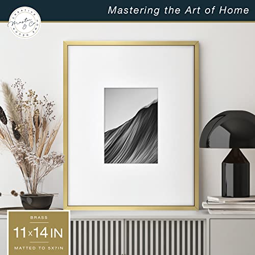 MCS Master & Co. Foundry Metal 11x14 Matted Picture Frame with 5x7 Photo Display, Brass Vertical & Horizontal Wall Hanging Frame for Photos & Artwork (1-Pack)