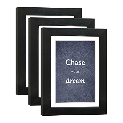 DEKWINN 5x7 Black Picture Frame Set of 3 for Pictures 4x6 with Mat or 5x7 Without Mat, Wall or Tabletop Gallery Photo Frames with Real Glass