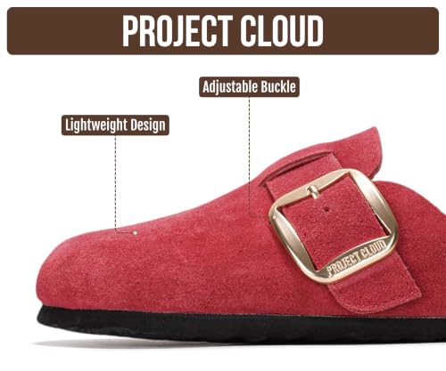 Image of Project Cloud 100% Genuine Leather Clogs for Women Shoes - Memory Foam Insole, Non-Slip & Natural Cork Footbed Arch Support Big Buckle Womens Clogs and Mules Footwear (Manchester)