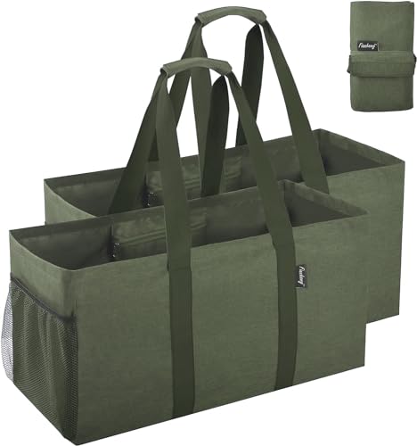 Finnhomy 42L Extra Large Utility Tote Bag, Durable Oxford Fabric Storage Bag with Handles and Pockets, Reusable Folding Grocery Bags Totes for Pool Beach Picnic Shopping Laundry, 2 Pack