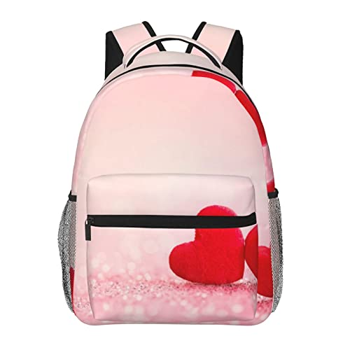 Sac à dos ordinateur portable noir à motif cœur rouge pailleté rose grand format pour adulte